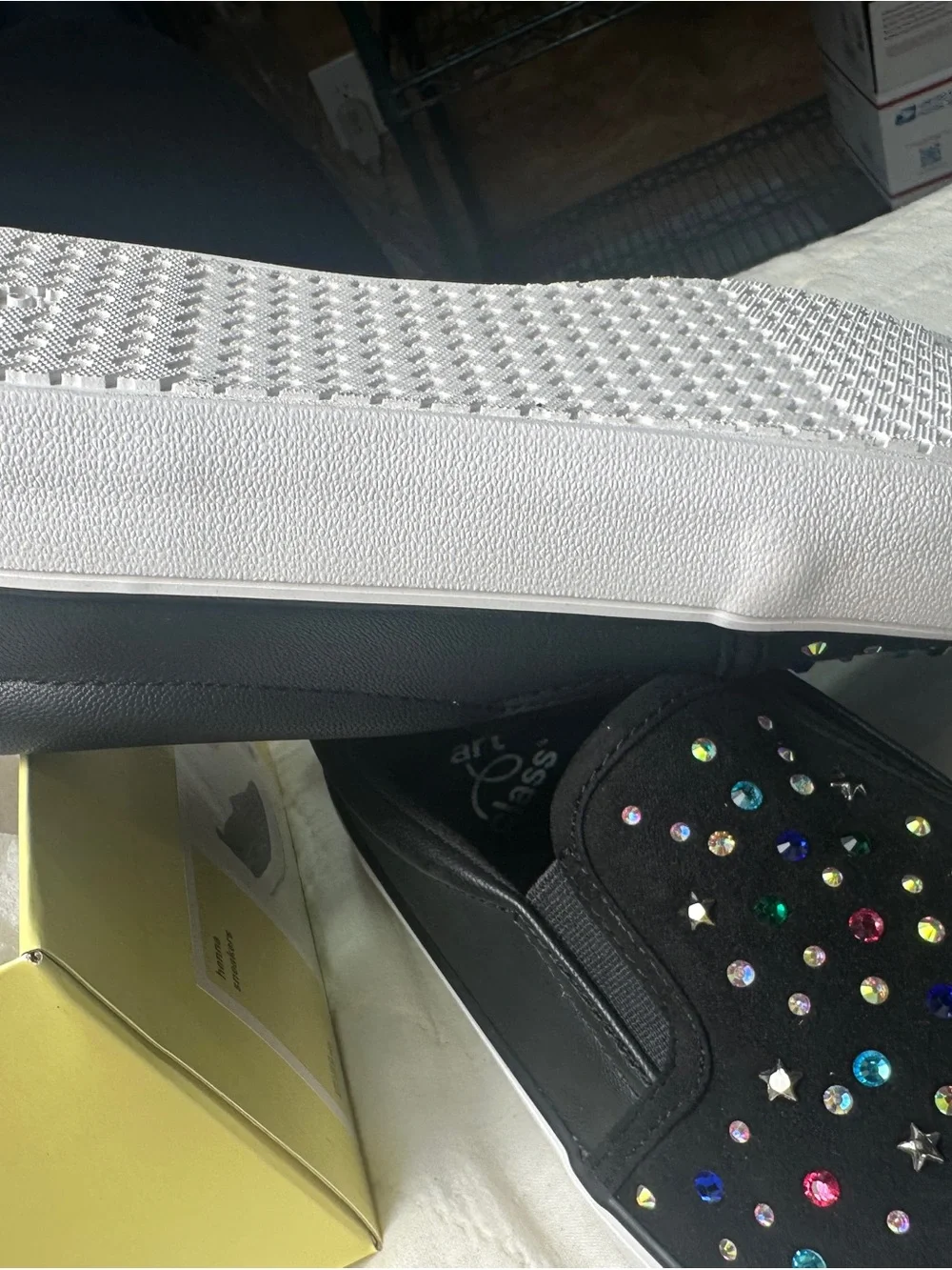 art class Black Slip-On Kids Sneakers with Multicolor Gem Accents